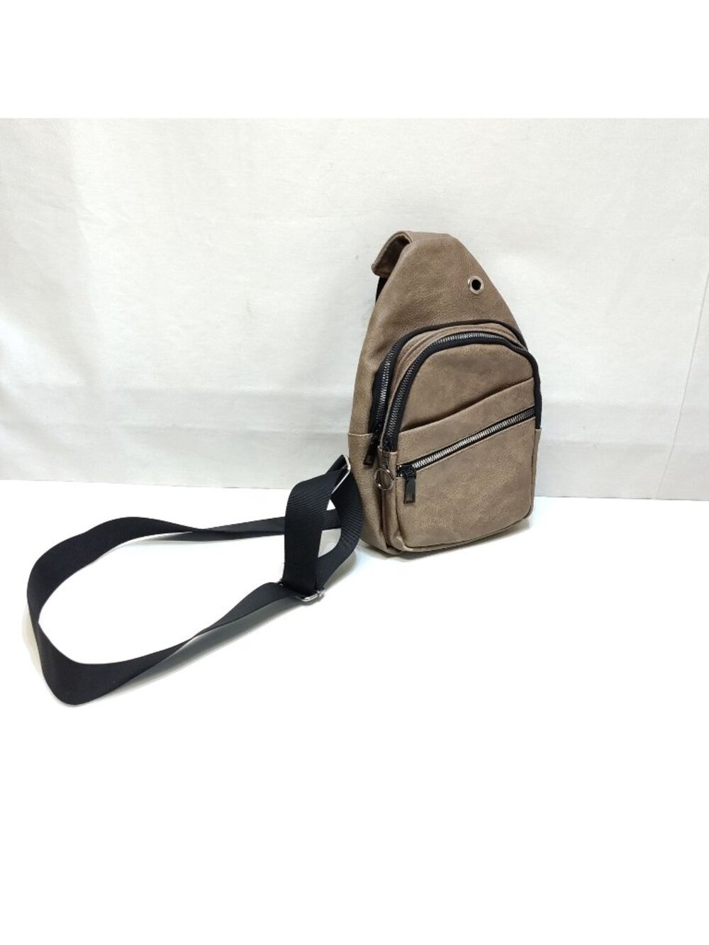 Sling Bag Crossbody Unisex Faux Leather Adjustable Strap Multiple Zipper Pockets